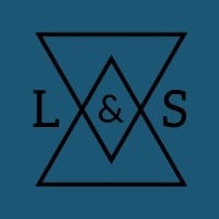Geometric logo featuring overlapping triangles forming a diamond shape with L&S text on blue background